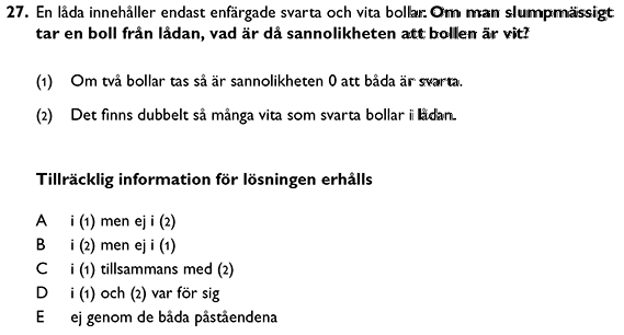 En låda innehåller endast enfärgade svarta och vita bollar.